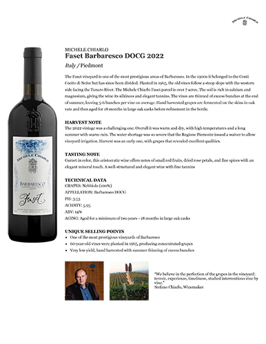 Faset Barbaresco DOCG 2022 Fact Sheet