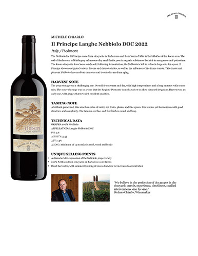 Il Principe Langhe Nebbiolo DOC 2022 Fact Sheet