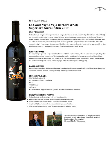 La Court Nizza Riserva Vigna Veja 2019 Fact Sheet