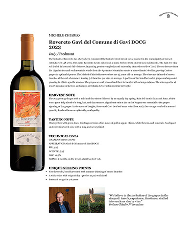 Rovereto Gavi del Comune di Gavi DOCG 2023 Fact Sheet