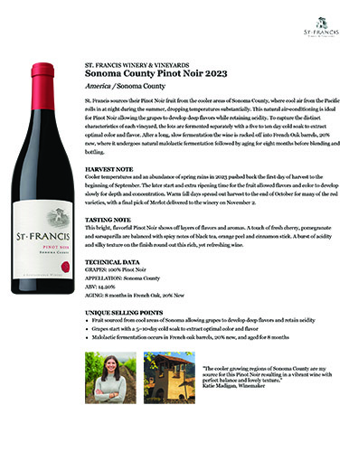 Sonoma County Pinot Noir 2023 Fact Sheet