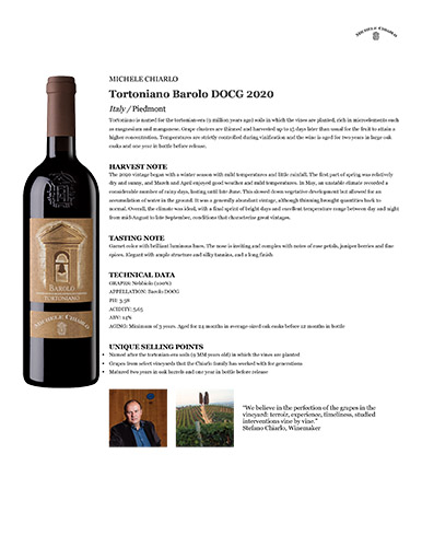 Tortoniano Barolo DOCG 2020 Fact Sheet