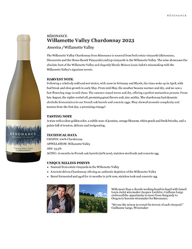Willamette Valley Chardonnay 2023 Fact Sheet