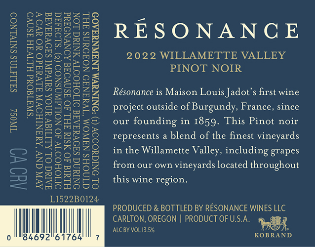 Willamette Valley Pinot Noir 2022 Back Label