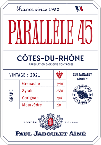 Parallèle 45 Côtes-du-Rhône Rouge 2021 Front Label