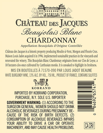 Beaujolais Blanc Chardonnay 2023 Back Label