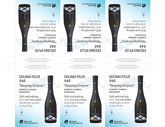 Izumo Fuji Kimoto Junmai Daiginjo S45 “Sleeping Serpent” Shelf Talker