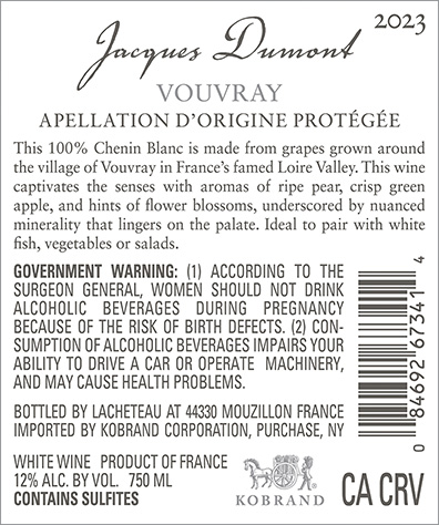 Vouvray AOP 2023 Back Label