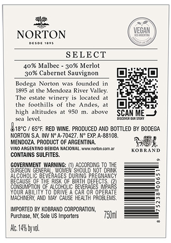 Select Red Blend 2023 Back Label
