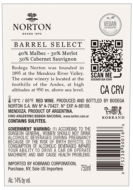 Barrel Select Red Blend 2024 Back Label