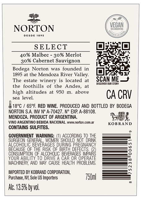 Select Red Blend 2024 Back Label