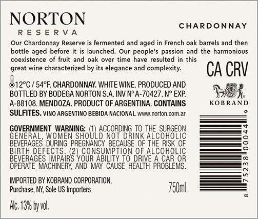Reserva Chardonnay 2023 Back Label