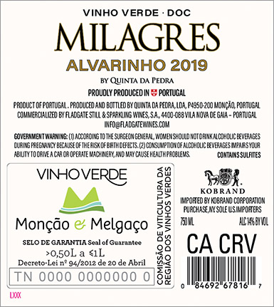 Milagres Alvarinho 2019 Back Label