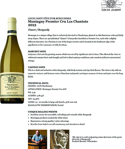 Montagny Premier Cru Les Chaniots 2023 Fact Sheet