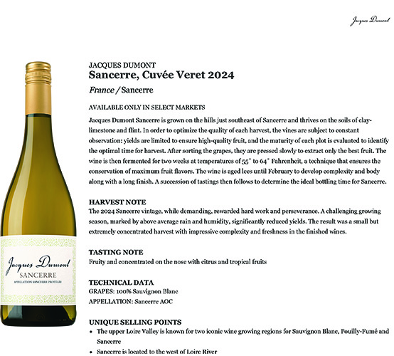 Sancerre, Cuvée Veret 2024 Fact Sheet