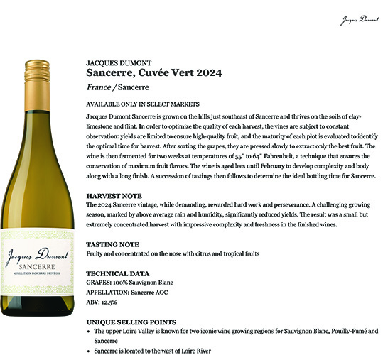 Sancerre, Cuvée Vert 2024 Fact Sheet