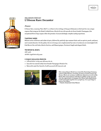 L’Oiseau Rare Decanter Fact Sheet
