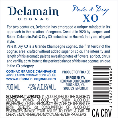 Pale & Dry X.O. Back Label