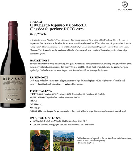 Il Bugiardo Ripasso Valpolicella Classico Superiore DOC 2022 Fact Sheet