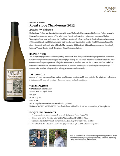 Royal Slope Chardonnay 2023 Fact Sheet