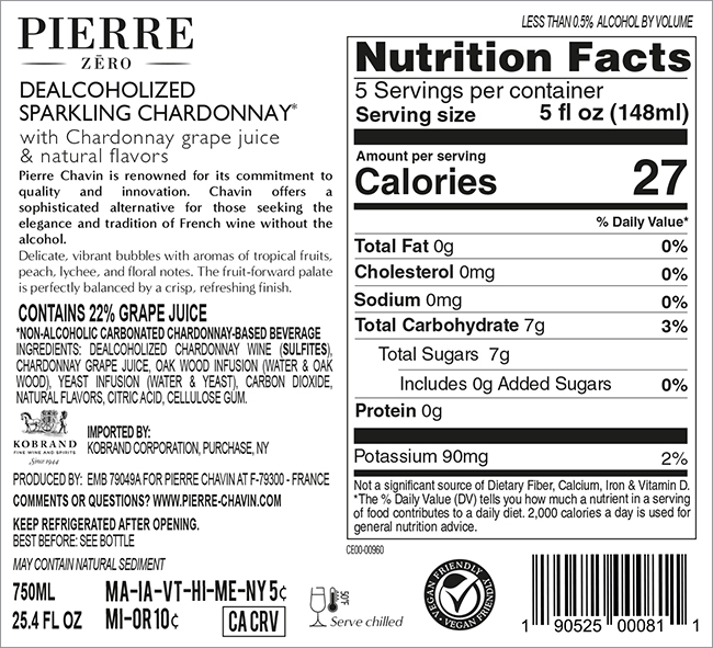Pierre Chavin Zero Sparkling Chardonnay Back Label