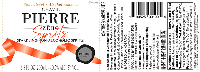 Pierre Chavin Zero Spritz Back Label (200 ml)
