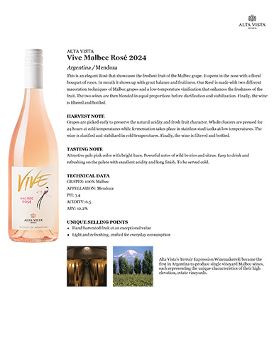 Vive Malbec Rosé 2024 Fact Sheet