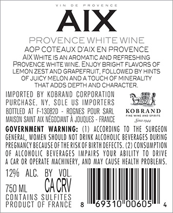 AIX Provence White 2024 Back Label