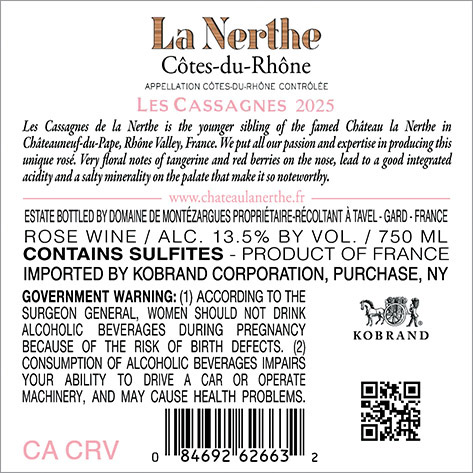 Les Cassagnes Côtes-du-Rhône Rosé 2025 Back Label