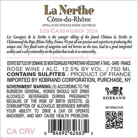 Les Cassagnes Côtes-du-Rhône Rosé 2024 Back Label