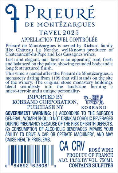 Prieuré de Montézargues Tavel 2025 Back Label