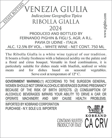 Ribolla Gialla 2024 Back Label