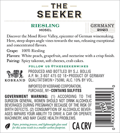 Riesling 2023 Back Label