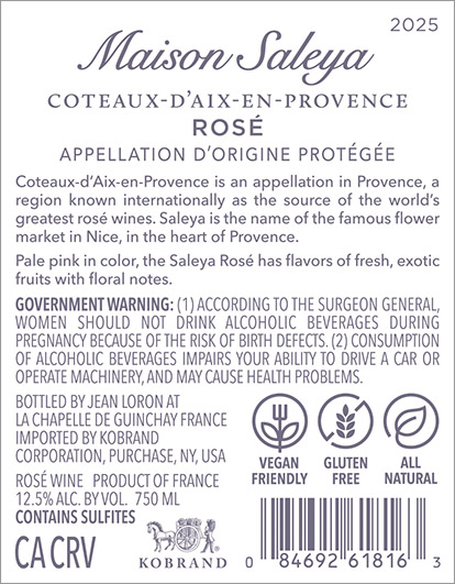 Maison Saleya Rosé 2025 Back Label