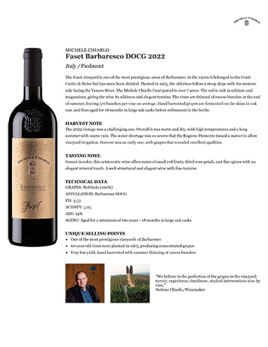 Faset Barbaresco DOCG 2022 Fact Sheet