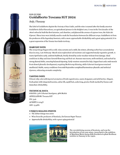 Guidalberto Toscana IGT 2024 Fact Sheet