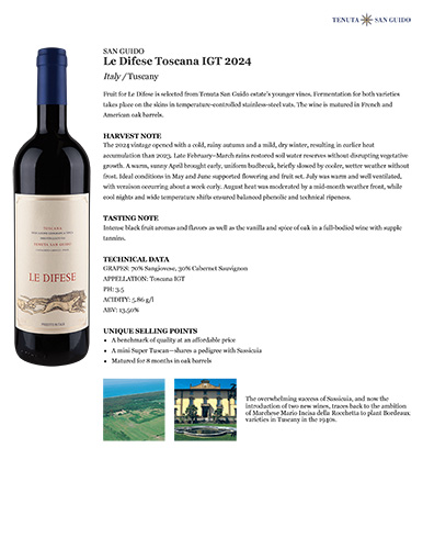 Le Difese Toscana IGT 2024 Fact Sheet