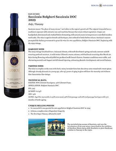 Sassicaia Bolgheri Sassicaia DOC 2023 Fact Sheet