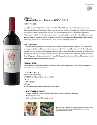 Chianti Classico Riserva DOCG 2022 Fact Sheet