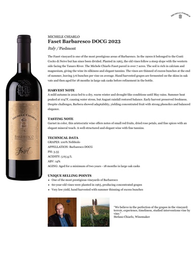 Faset Barbaresco DOCG 2023 Fact Sheet