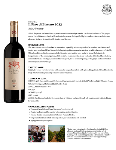 Il Pino di Biserno 2023 Fact Sheet