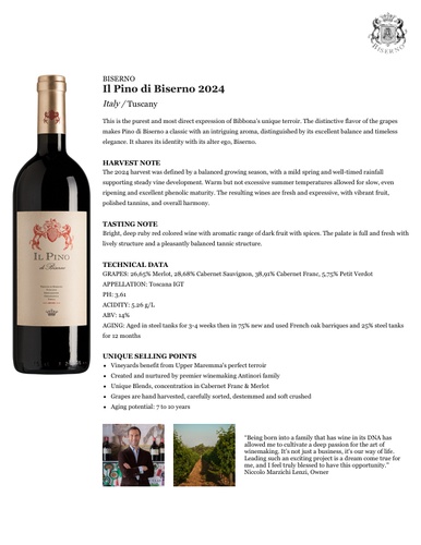 Il Pino di Biserno 2024 Fact Sheet