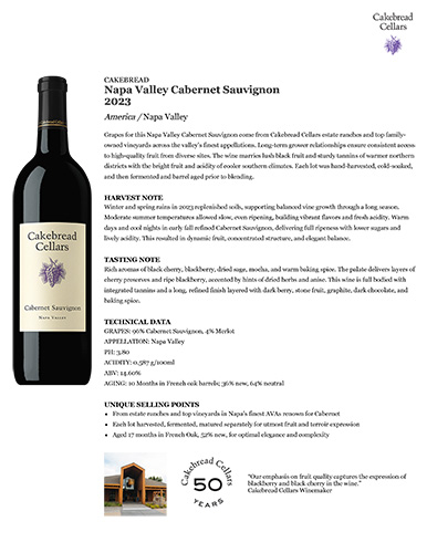 Napa Valley Cabernet Sauvignon 2023 Fact Sheet