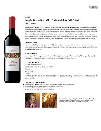 Poggio Doria Brunello di Montalcino DOCG 2021 Fact Sheet
