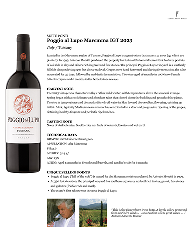 Poggio al Lupo Maremma IGT 2023 Fact Sheet