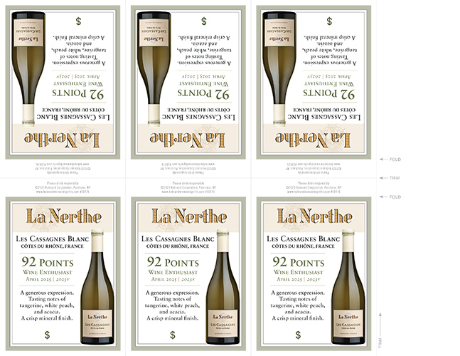 Les Cassagnes Côtes-du-Rhône Blanc 2023 Shelf Talker 6-Up (Editable PDF)