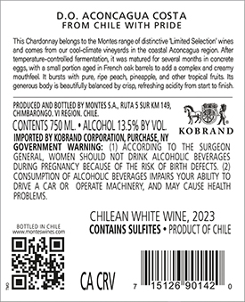 Limited Selection Chardonnay 2023 Back Label