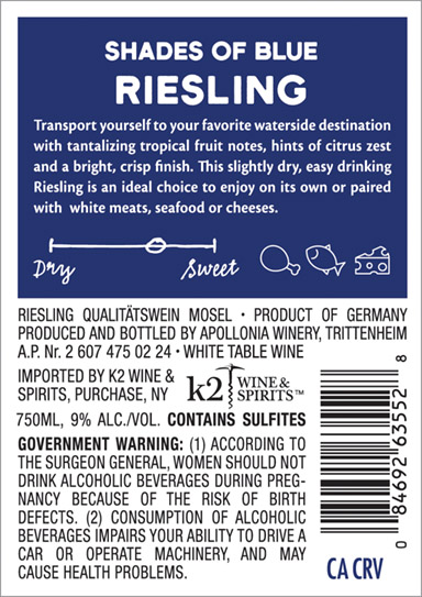 Shades of Blue Riesling Back Label