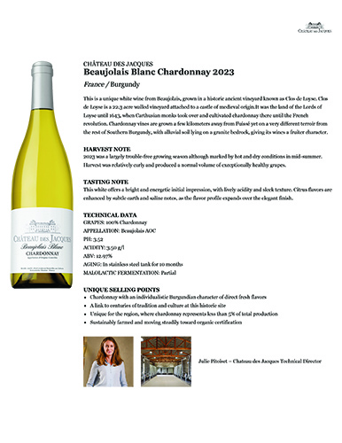 Beaujolais Blanc Chardonnay 2024 Fact Sheet