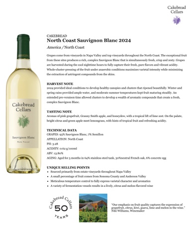 North Coast Sauvignon Blanc 2024 Fact Sheet